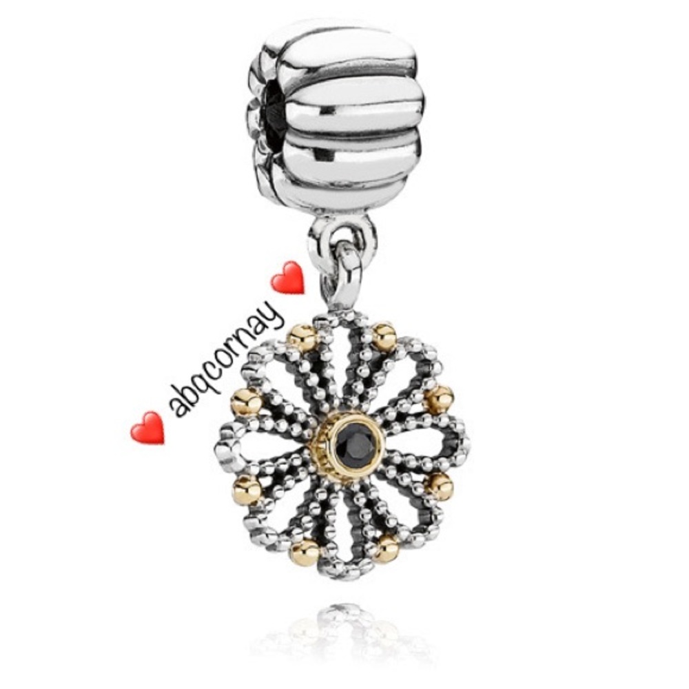 EUC Pandora 790874CZK Sterling Silver & 14k Yellow Gold Lace Flower Dangle Clip
